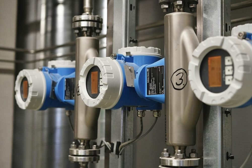 Flow meters on stainless process pipework